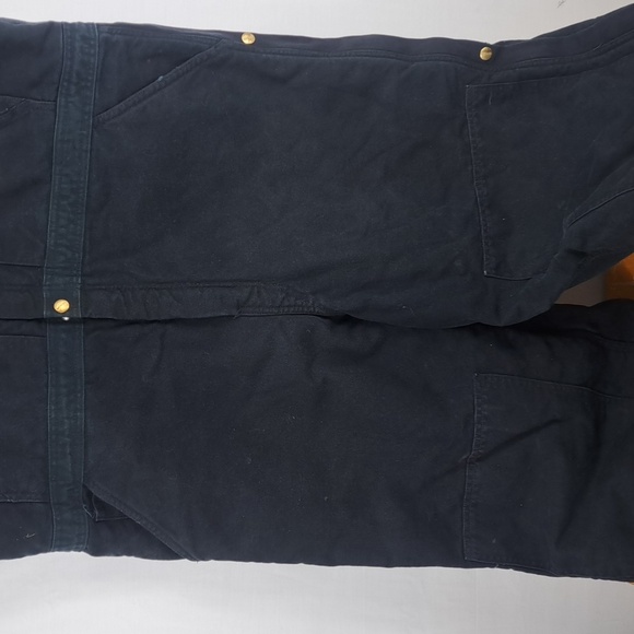 Carhartt canvas Duck bib red quilt double knee 1/2 zip 42/30 black overalls - Picture 2 of 8